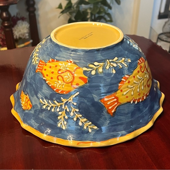 Maxcera Mediterranean Large Serving Bowl Fish Nautical Ruffle Edge Hand Painted - Picture 8 of 10